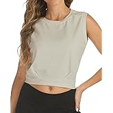 ARRIVE GUIDE Crop Top Athletic Shirts for Women Cute Irregular Collar Sleeveless Yoga Tops Running Gym Workout Tshirts