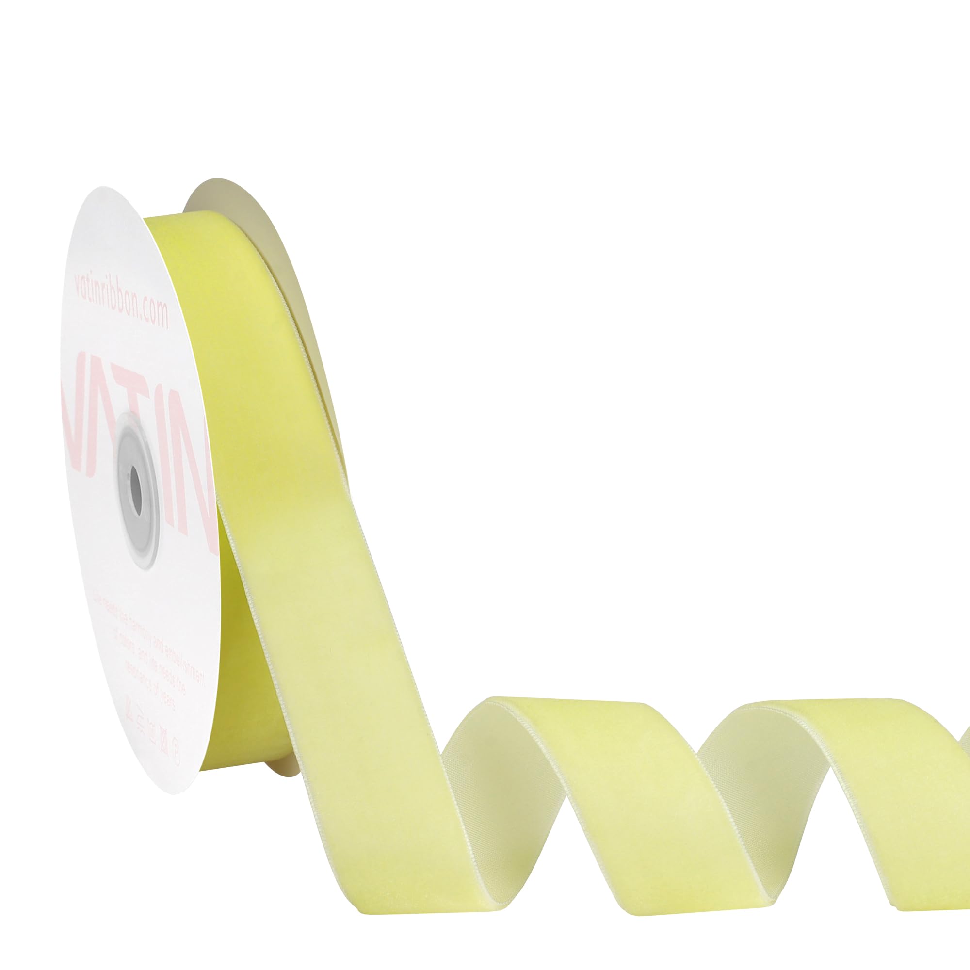 VATIN 26mm Wide Nylon Woven Vintage Light Yellow Velvet Ribbons by 23 Metres Spool, Perfect use for Choker, Gift Wrapping, Floral Bouquets, Home Décor