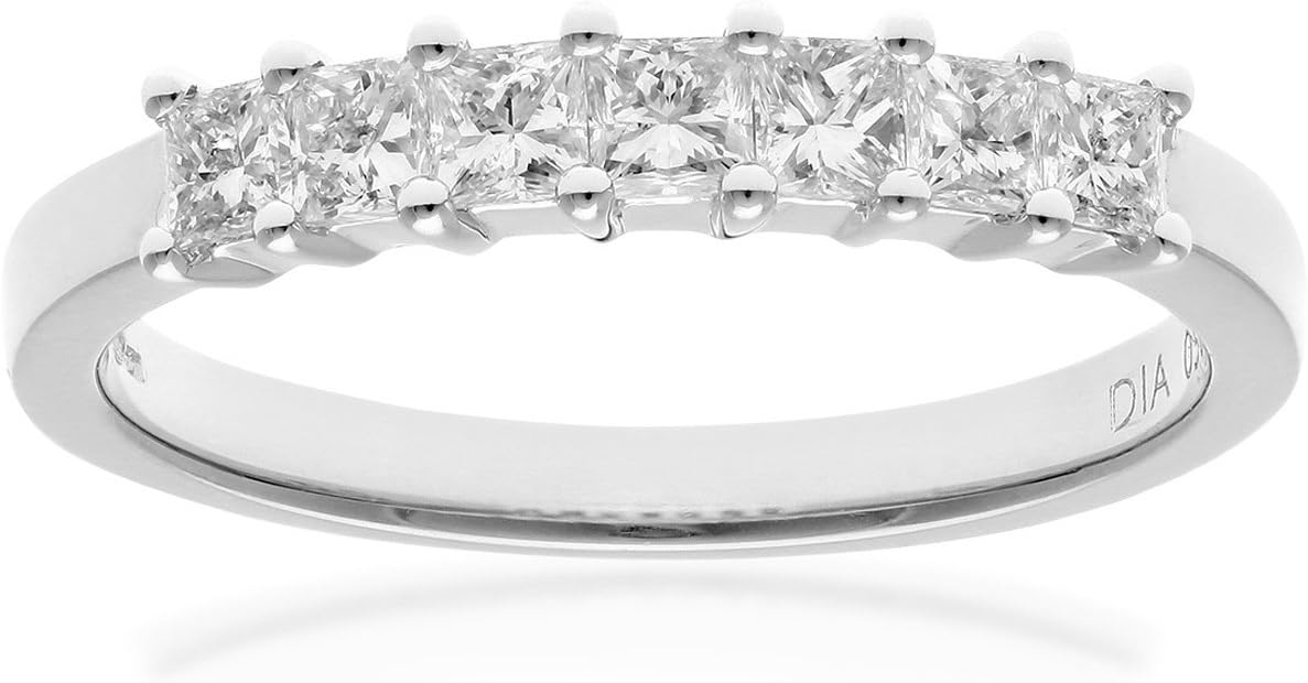NaavaWomen's 18 ct White Gold Four Claw J/I Certified Princess Cut 0.33 ct Diamonds Eternity Ring