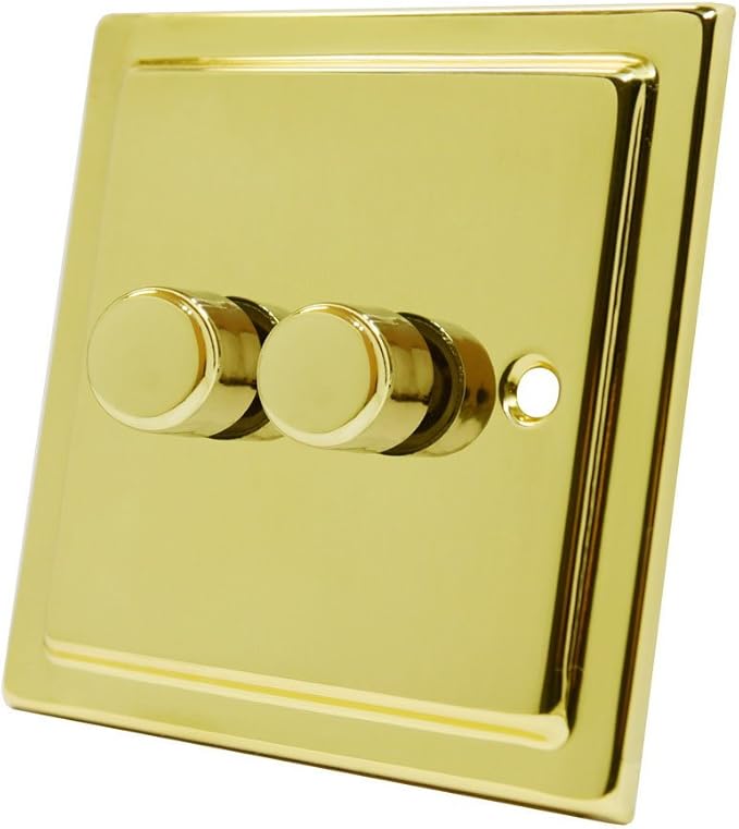 Victorian Polished Brass 2 Gang Dimmer 400W 10 Amp Double 2Gang 2