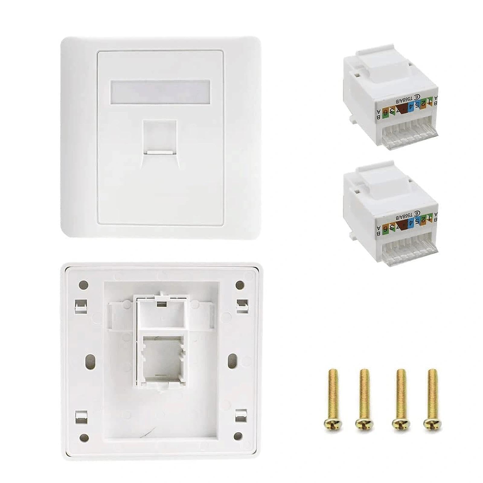 YPLonon 2pcs RJ45 Socket Cat6 Network Faceplate Single Port Ethernet Wall Plate with 2pcs Keystone Jacks Toolless Installation Type 86 Module Connector for Home Network Installing