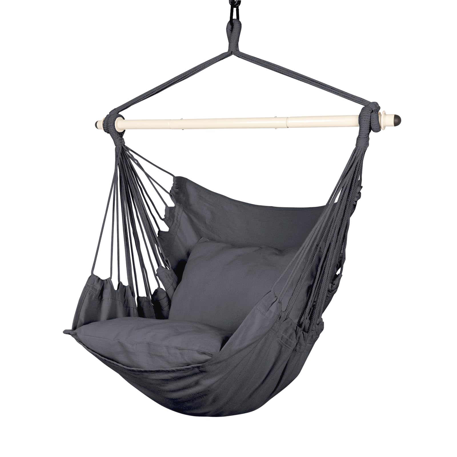Photo 1 of Highwild Hammock Chair Hanging Rope Swing - Max 500 Lbs - 2 Cushions Included - Steel Spreader Bar with Anti-Slip Rings - for Any Indoor or Outdoor Spaces (Grey)