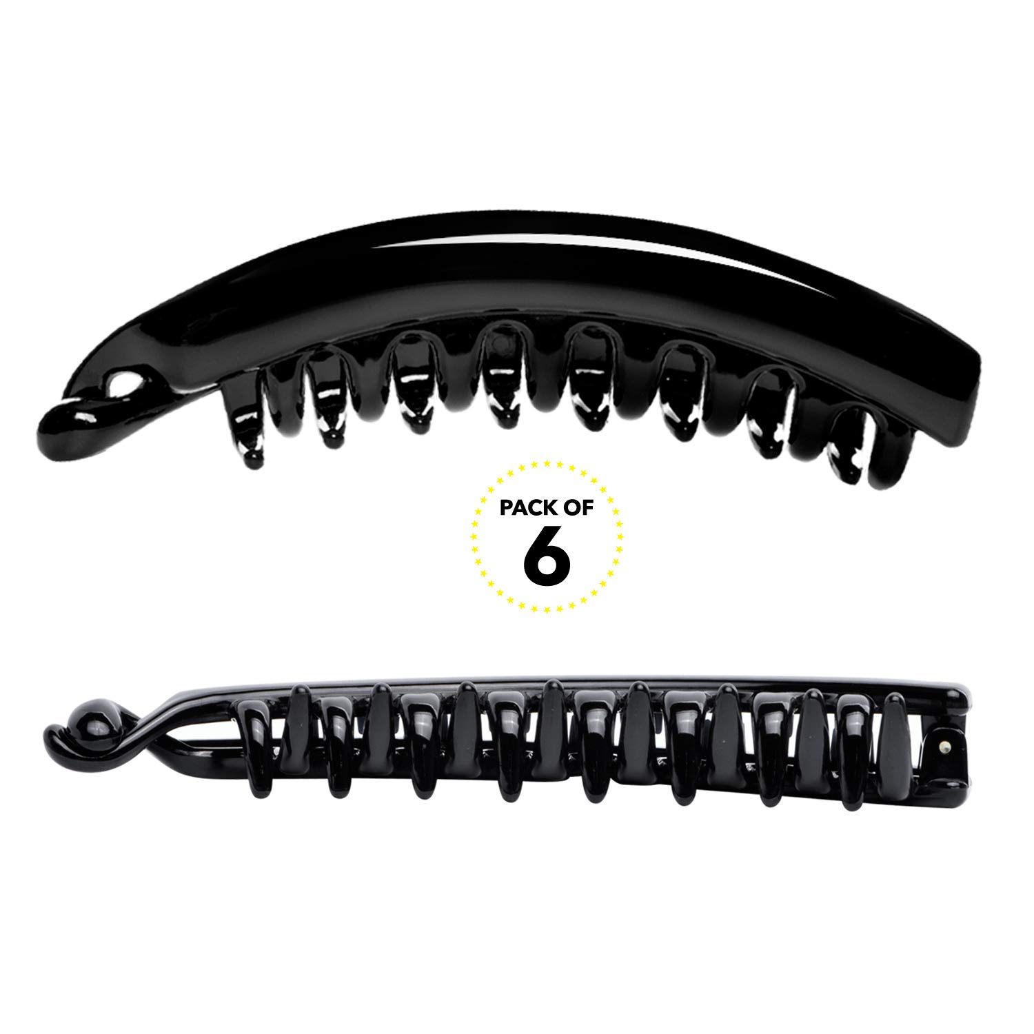 RC ROCHE ORNAMENT 6 Pcs Womens Premium Hair Plastic Banana Classic Clincher Strong Hold Ponytail Maker Styling Girls Ladies Beauty Accessory Clasp Clip, Large Black : Beauty