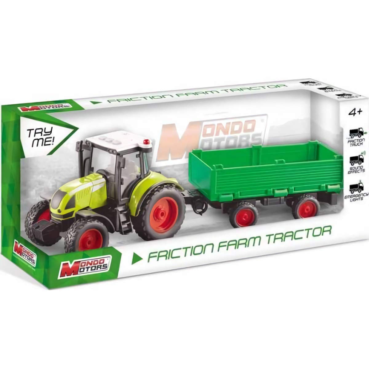 Mondo MONDO-51180 Motors-Friction Farm Tractor Trailer Backload Clutch Pull Back for Children-Size 40 cm - Tractor with Trailer-51180, Multicoloured, 51180