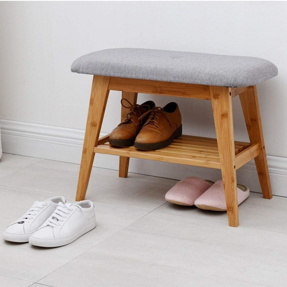 CJC Shoe Rack Bench Ottoman Footstool Bamboo With Cushion Upholstered Padded Seat, Storage Shelf, Ideal For Entryway Bedroom Living Room Hallway Garage Mud Room