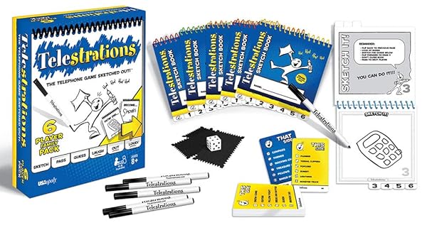 USAOPOLY TELESTRATIONS ORIGINAL 6 PLAYER | FAMILY BOARD GAME | A FUN FAMILY GAME FOR KIDS AND ADULTS | FAMILY GAME NIGHT JUST GOT BETTER | THE TELEPHONE GAME SKETCHED OUT