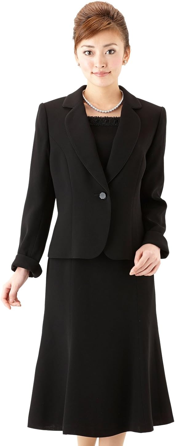 Amazon Co Jp B Gallery アンサンブル ワンピース ジャケット テーラード ジャケット 衿元 レース 調整 スリット ブラック 9号 17号サイズ 服 ファッション小物