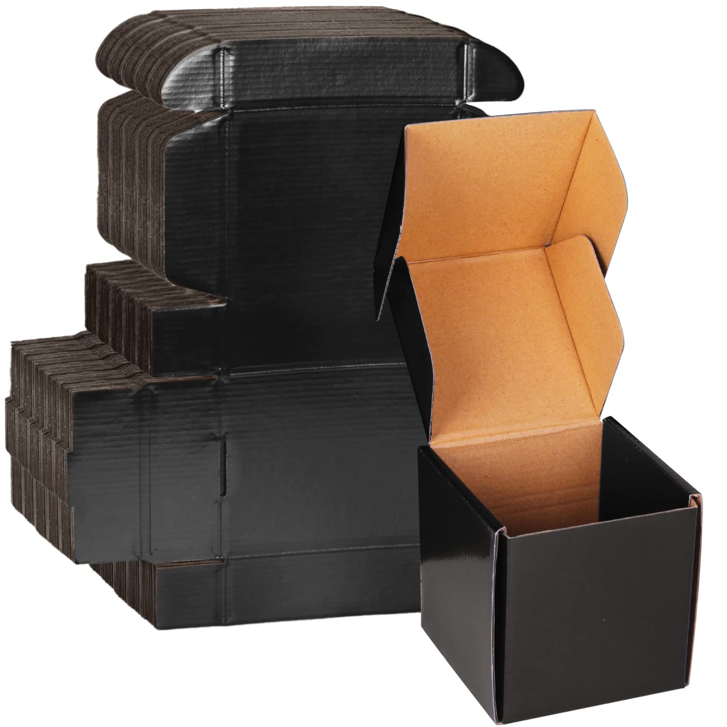 Photo 1 of 4x4x4 Black Cardboard Boxes - 30 Pack Small Shipping Boxes for Small Business Mailing, Corrugated Packaging