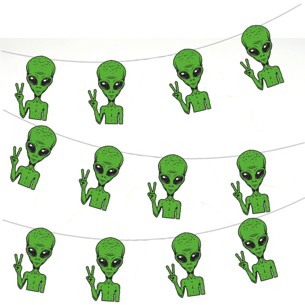 AK Giftshop Alien Bunting Party Decorations - 12pcs / 2.5m Ribbon Green