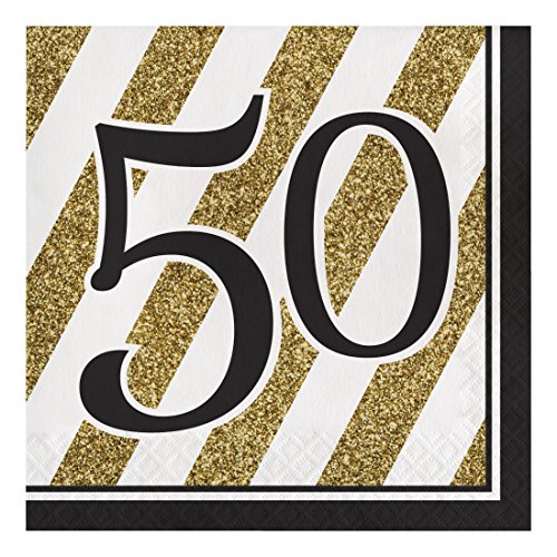 Creative Converting 317541 16 Count Paper Lunch Napkins, 50, Black and Gold