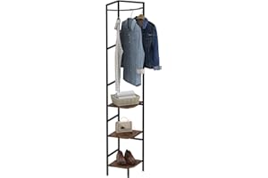 CADUKE Corner Coat and Shoe Rack Corner Hall Tree with Shelves Entryway Coat Rack with Storage Freestanding Clothes Rack for Small Space, Industiral Brown and Black