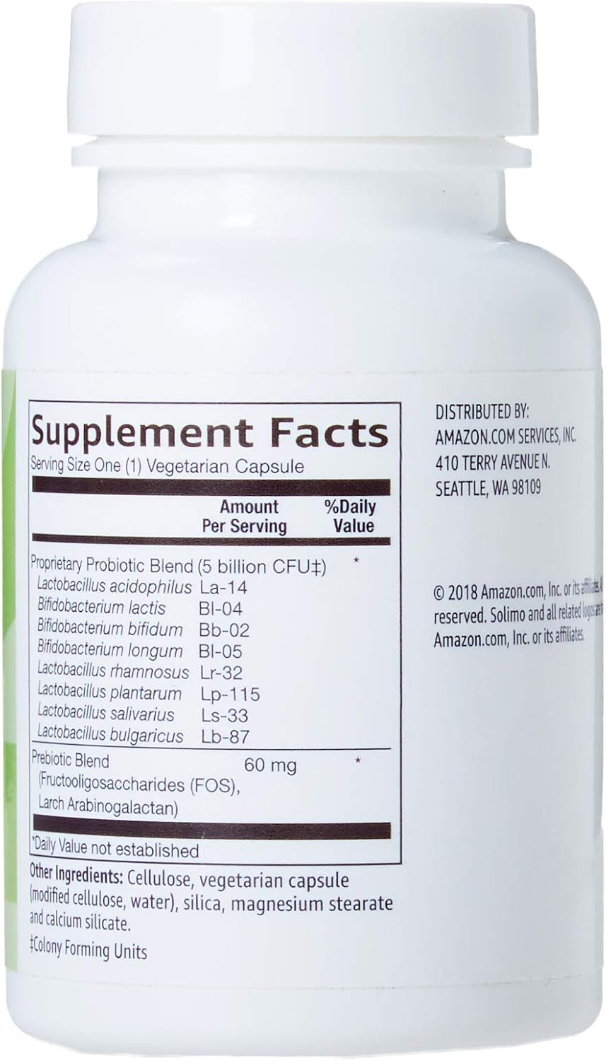  Brand - Solimo Probiotic 5 Billion CFU, 8 Probiotic strains with 60 mg Prebiotic Blend, 60 Vegetarian Capsules, 2 Month Supply, Supports Healthy Digestion: Health & Personal Care