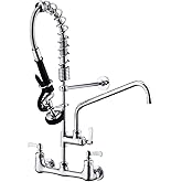 BAGNOLUX Commercial Sink Faucet, 8" Center Wall Mount Base with Pull Out Spray 9.6" Add-on Swing Spout 25" Height, Double Handle Pre Rinse Sprayer Commercial Rv Kitchen Faucet with Ceramic Valve
