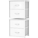 DAOUTIME 2-Pack Stackable Storage Drawers (4 Drawers Total), White Closet Organizer with Wooden Top &amp; Metal Frame, Freestanding or Stackable Dresser for Bedroom, Living Room, Under Bed