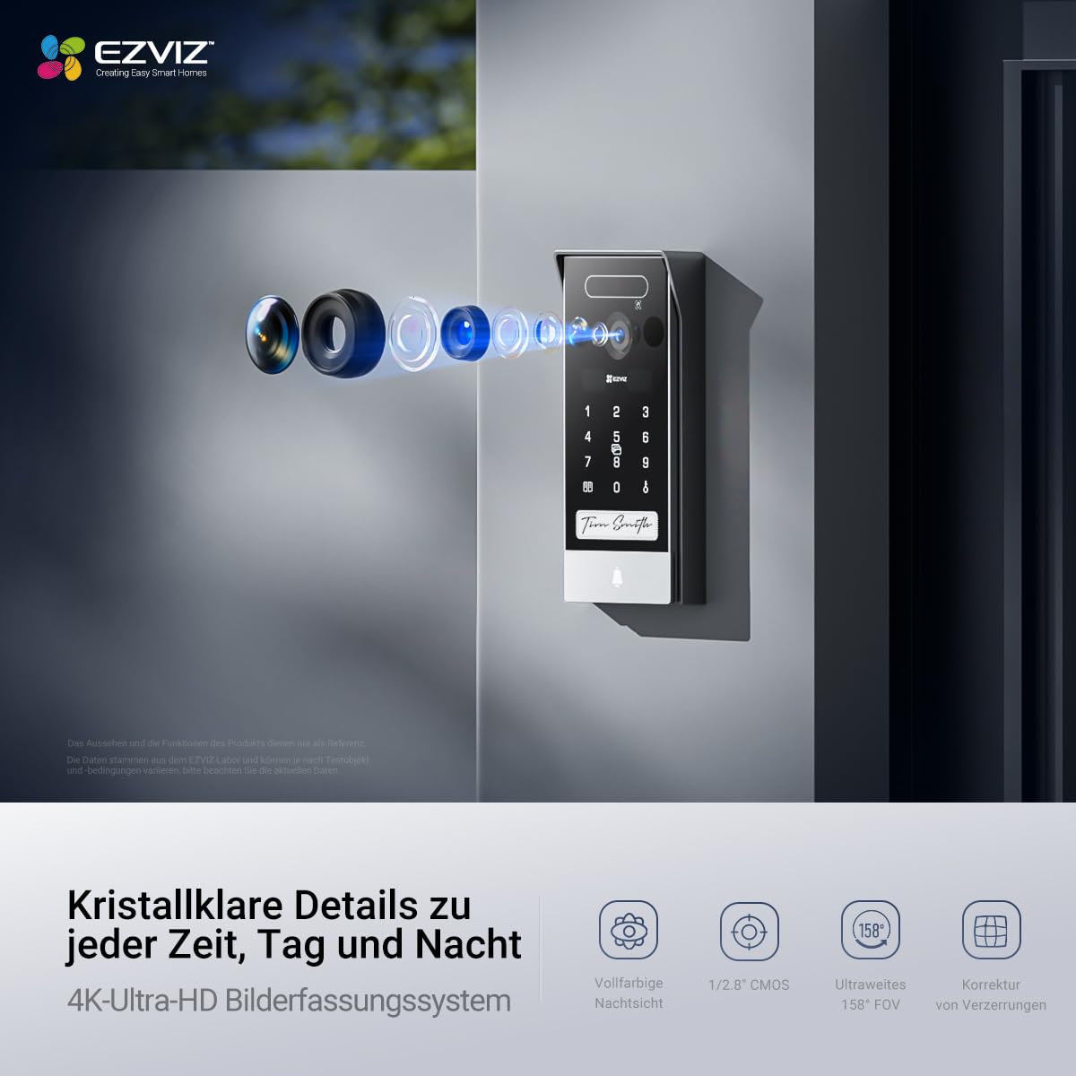 EZVIZ 4K Türsprechanlage mit Türöffner und 8" Touchscreen-Monitor, 2 Draht Bus, Türklingel mit Kamera, Handflächen-/Gesichtserkennung, APP/Card/Passwort Unlock, Farbnachtsicht, Wasserdicht, HP7 Pro 3