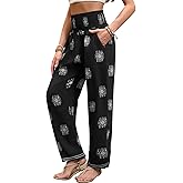 QIANXIZHAN Women's Harem Pants, Hippie Boho Pants High Waist Flowy Yoga Pants with Pockets