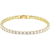 3mm CZ Tennis Bracelet for Women 14K Gold Plated Cubic Zirconia Diamond Dainty Classic Bracelet 7 Inch Bracelets Trendy Fashion Jewelry Gifts [TBR-G]