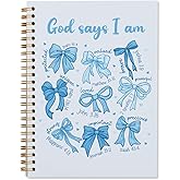 WXHUM Cute Blue Bow Bible Notebook Journal for Women Girls, Christian Prayer Notebook Coquette Church Journal College Office Travel Notebooks Gifts for Women Girls Teen, 5.5x8.3