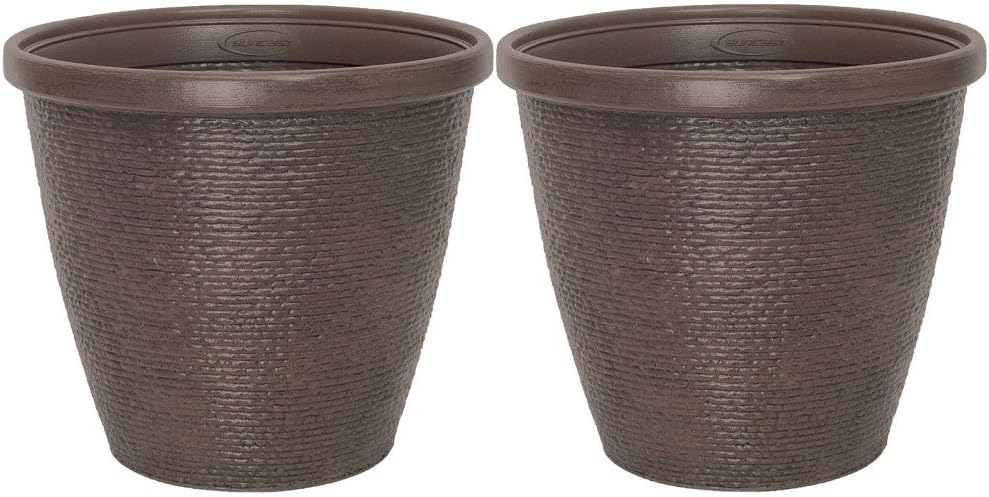 Suncast Chariton 16 Inch Resin Round Decorative Flower Pot Planter (2 Pack)