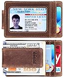 Kinzd Mens Money Clip, Crazy Horse Full Grain Leather Wallet with RFID Blocking and Strong Magnet (onesize, khaki)