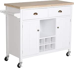 HOMCOM Carrito Auxiliar de Cocina con Ruedas Isla de Cocina Multiusos