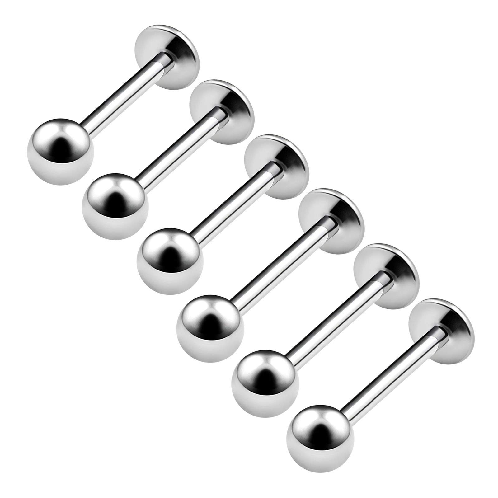 BanaVega 6PCS Surgical Steel Labret Rings 18g 8mm 10mm 3mm Ball Marilyn Monroe Cartilage Tragus Lip Earrings Piercing Jewellery 4564