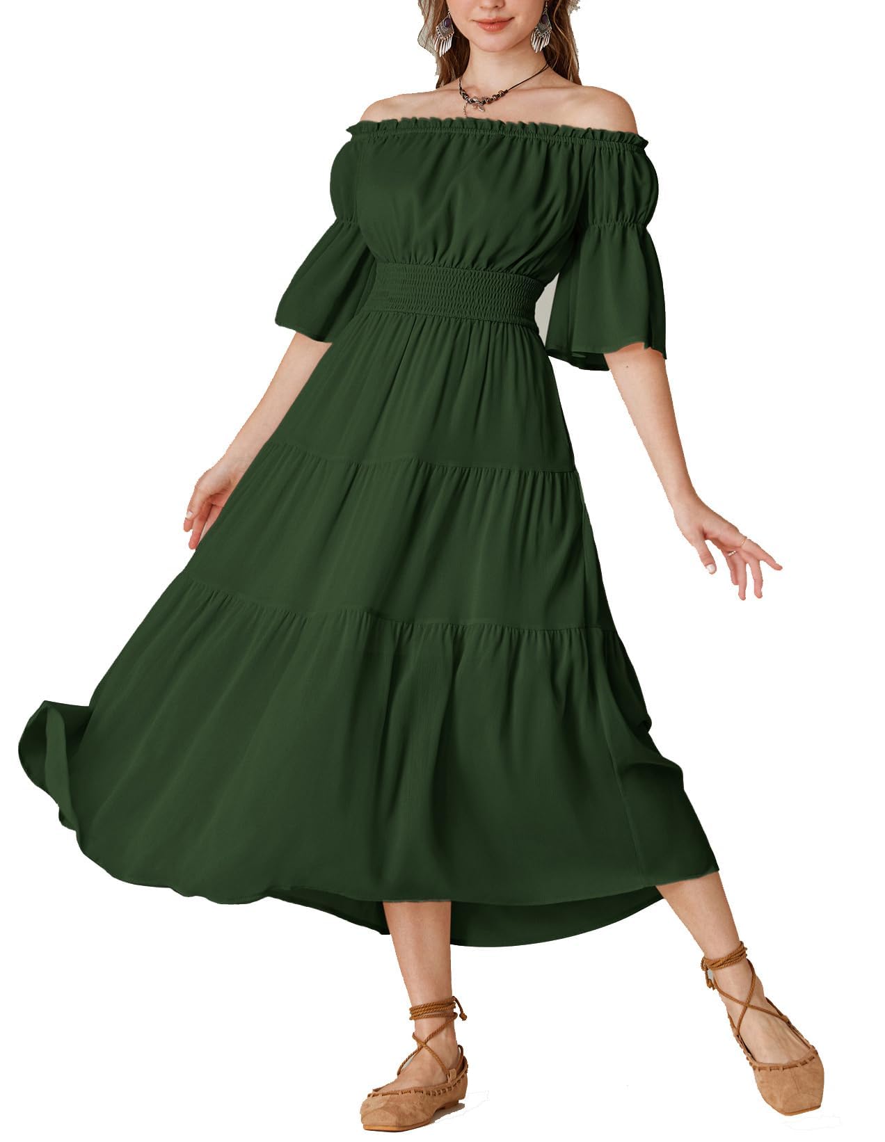 green renaissance dress plus size Scarlet Darkness Women Off Shoulder Dress Medieval Pirate Maxi Dress 2XL for sale | Denton, TX stitch-pos:1