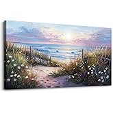 hyidecorart Canvas Wall Art For Living Room Wall DecorFor Bedroom Flower Beach Scenery Wall Painting Blue Ocean Pictures Artwork Office Decor Modern Framed Posters Home Decorations 20"X40"