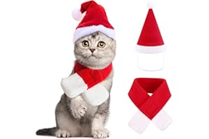 YUJUN 2PCS Cat Santa Hat with Scarf Outfit for Puppy Kitten Christmas Party Costume Supplies