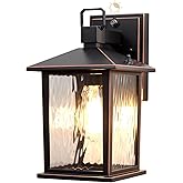 ZILLSEA Dusk to Dawn Porch Light Wall Mount, 12'' Oil Rubbed Bronze Outdoor Light Fixture with Water Ripple Glass, Hardwired 