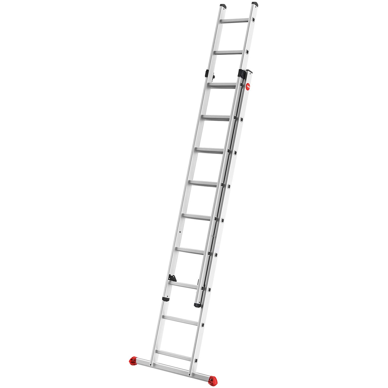 Hailo S80 ProfiStep Duo Alu-Schiebeleiter - 2 x 9 Sprossen belastbar bis 150 kg - Leiternteile einzeln verwendbar - sprossenweise höhenverstellbar - Aluleiter Made in Germany - rostfrei - Silber