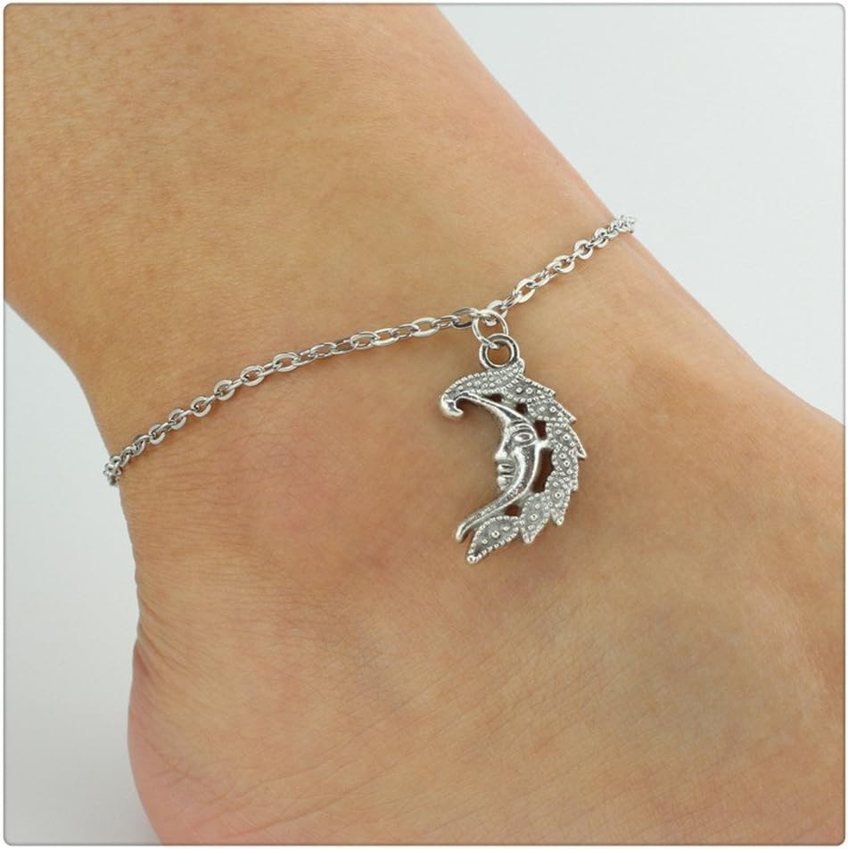 Moon Anklet, Customizable Anklet, Moon Face Anklet, Silver Moon Charm Anklet, friends Jewelry, Valentine's Day Gift Idea