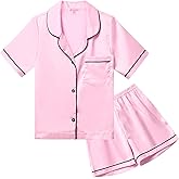 QPANCY Kids Satin Pajamas Sets Baby Boy Girl Button-Down Silk Sleepwear 2 Piece Short Sleeve Loungewear Clothes Set
