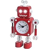 Diskary Robot Alarm Clock,Stainless Metal Non-Ticking Wake-up Clock with Flashing Eye Lights and Rotating Arm,Gift to Childre