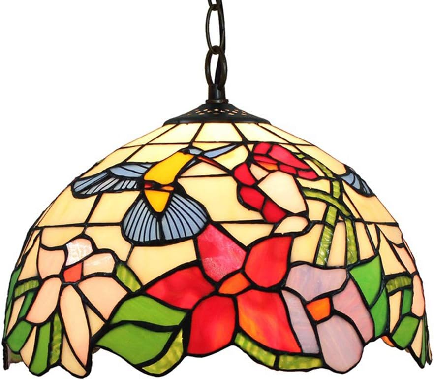 FYBAO Tiffany style chandelier,Hummingbird stained glass pendant light