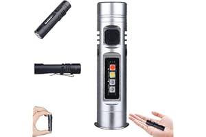 Pocket Rechargeable EDC Flashlight: Mini Keychain Light with Fire Starter & Window Breaker for Outdoors Indoor Working (Silve