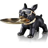 Huhote Bulldog Tray Statue Black,Small Modern French Bulldog Candy Dish Key Holder Bowl, French Bulldog Accessories, Statues for Office Desk Home Decor Figurines Entryway Table Decor (Black)
