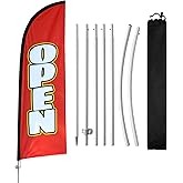 8FT Open Signs, Open Flag for Business, Open Feather Flag with Base, Open Flags with Pole Kit, Ground Stand for Outside Open Day Advertising (Red)
