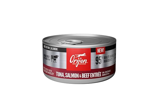 ORIJEN PREMIUM PATE WET CAT FOOD IN BONE BROTH TUNA SALMON & BEEF ENTRÉE 3OZ CANS (24 COUNT)