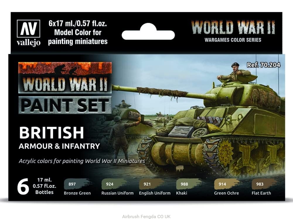 Vallejo VAL70204 AV Model Color Set-WWII British Armour&Infantry, 17 ml (Pack of 6)