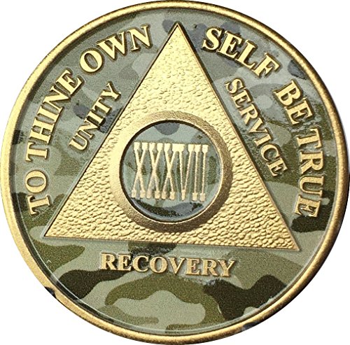 37 Year AA Medallion Camo Gold Plated Anniversary Chip Camouflage Color