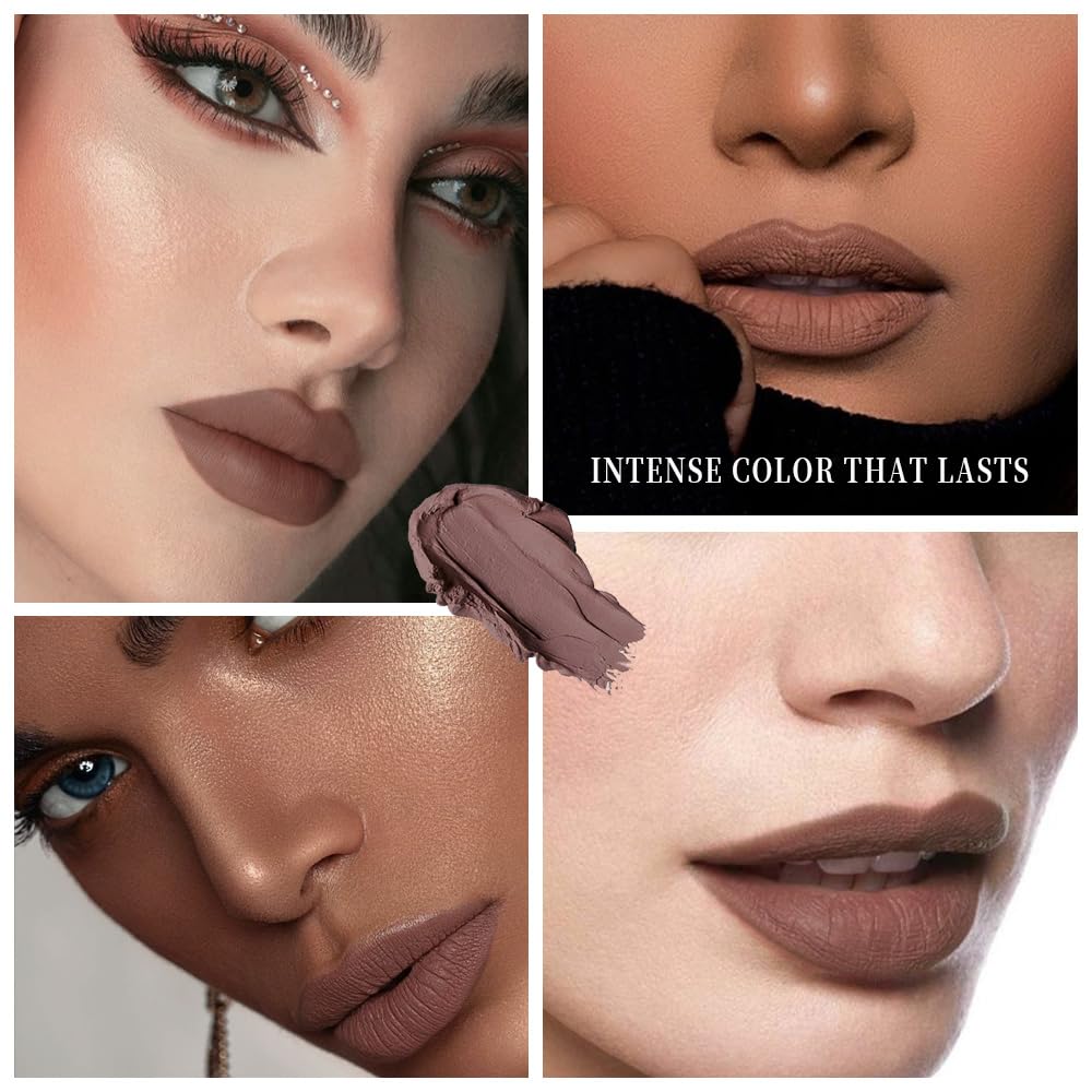 Brown Matte Cream Lipstick,Velvet Waterproof Long Lasting Smudge Proof for Women Lip Stick,Magic Lipstick 24 Hours Original Lip Liner Makeup,labiales mate 24 horas originales,Vegan,1 Count