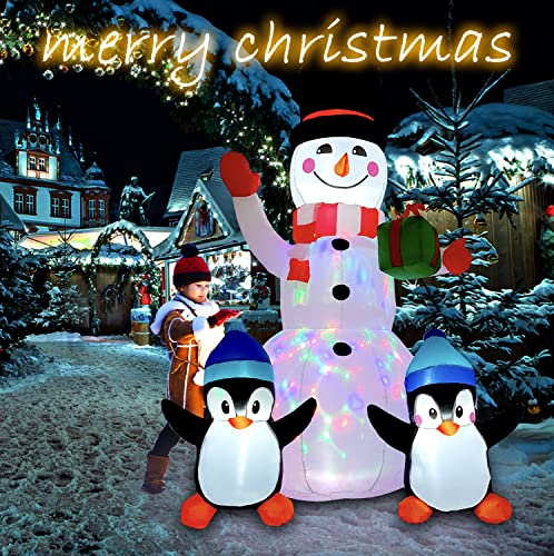 6FT Christmas Inflatables Outdoor Decorations Inflatable Snowman Penguins with Gift, Christmas Blow Up Yard Decorations with Rotating LED Lights for Indoor Outdoor Garden Lawn Holiday Décor