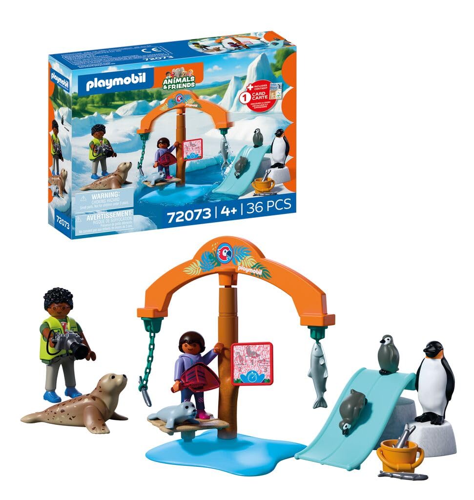 Playmobil | Animals & Friends | Zoo Ice Expedition | Penguins and seals with feeding carousel | children's toy for ages 4 and up | 72073