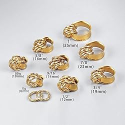 Twolobes 2 PCS Gold Ear Gauges With 10 twisty nose