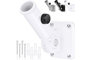 HPGOED Flag Pole Holder, Outside House Flag Pole Bracket, Heavy Duty Metal Flag Mount, Aluminum Alloy Mounting Brackets, Outdoor Adjustable Flag Holder- Strong Rust Free, Multi-Position 1 inch White