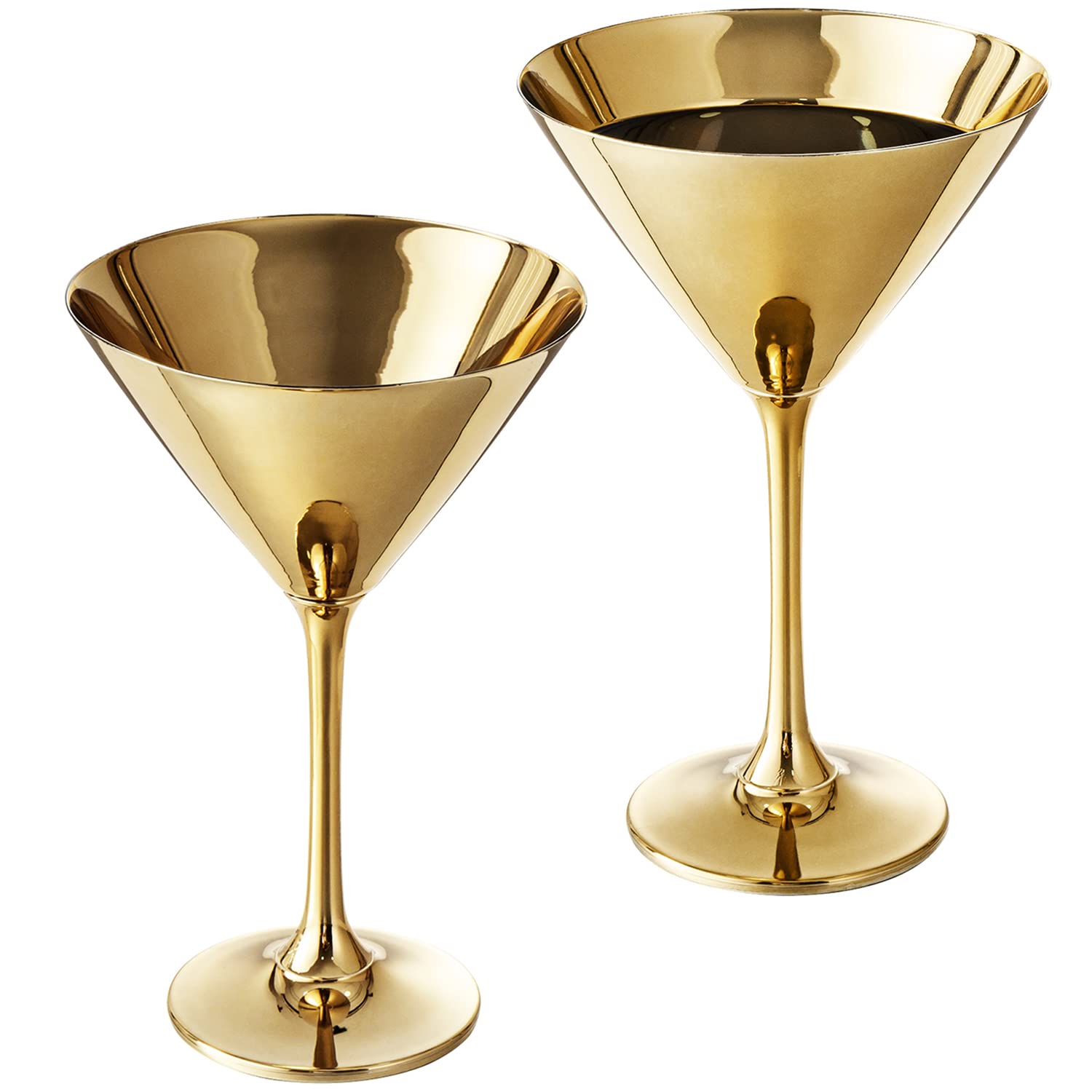 Photo 1 of MyGift 8 Ounce Modern Gold Tone Martini Glasses, Elegant Metallic Plated Drinking Glass for a Cocktail Party, Wedding, or Anniversary Dinner, Set of 2
