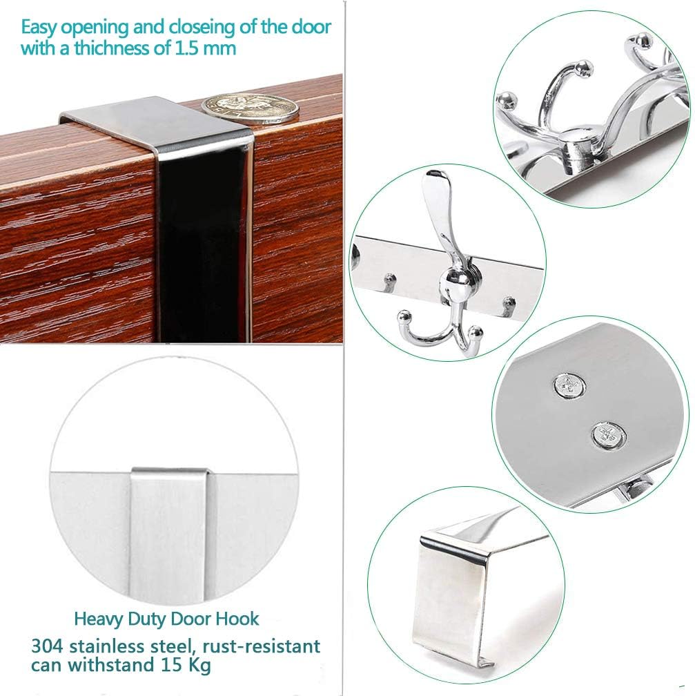 LYLIN Over the Door Hook Hanger, Stainless Steel Hangers for Door with 15 Hooks - Image 4