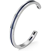 BTEYIVTA Handmade Minimalist Cuff Bracelet with Lucky Nautical Rope Inlaid Stainless Steel Cuff Unique and Stylish Bangle For Men And Women