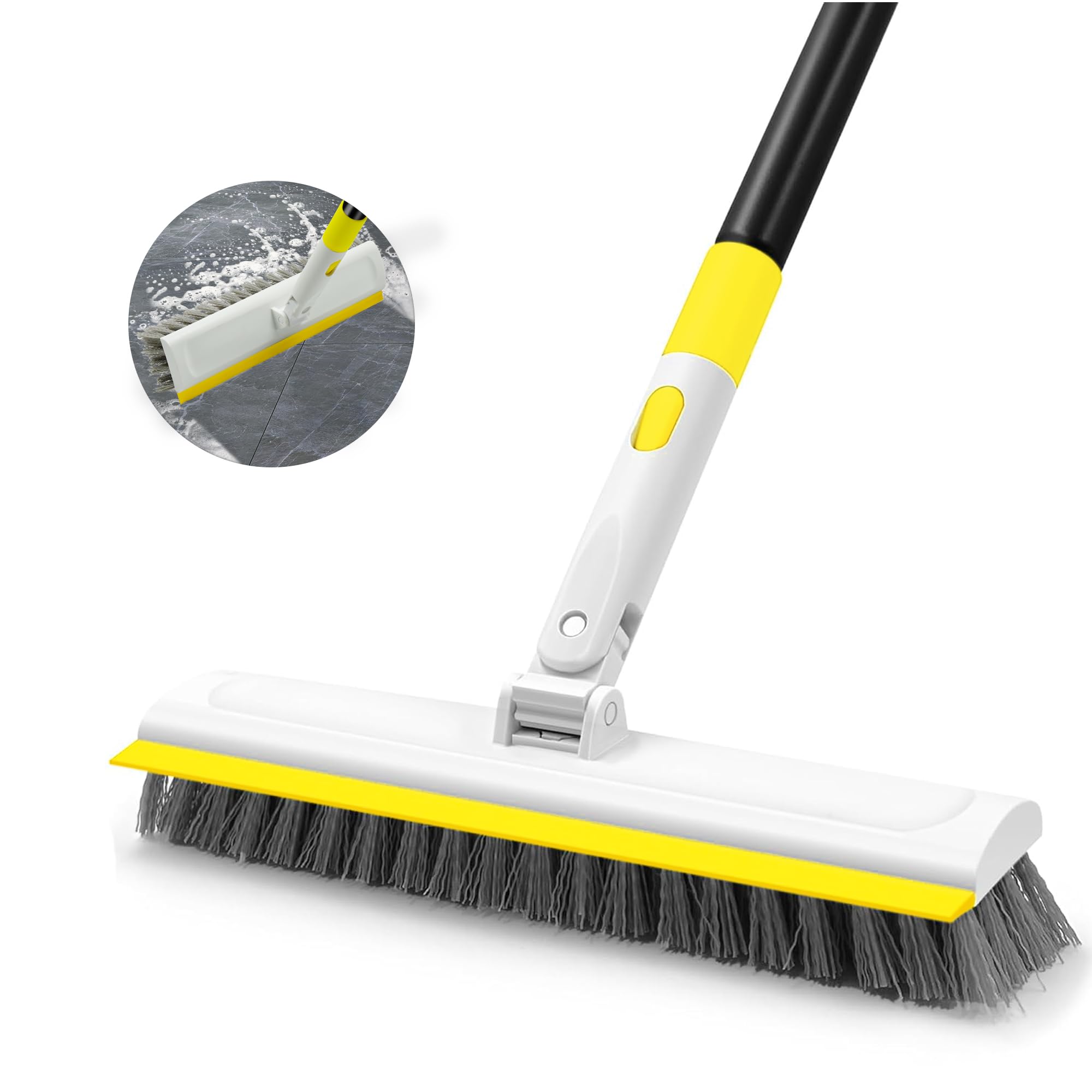 DALIPER Floor Scrub Brush with 127CM Long Handle for Cleaning, 2 in 1 Scrape Scrubber Brush with Squeegee, 180° Rotating Tile Tub Scrub Brushes Attachment for Clean Bathroom Deck Kitchen and Wall